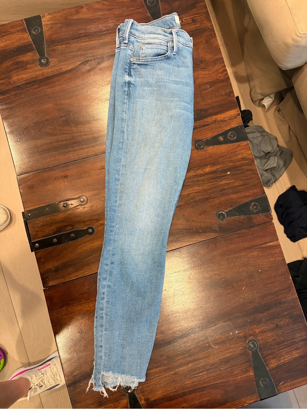 MOTHER Light Blue Skinny Jeans with Raw Hem